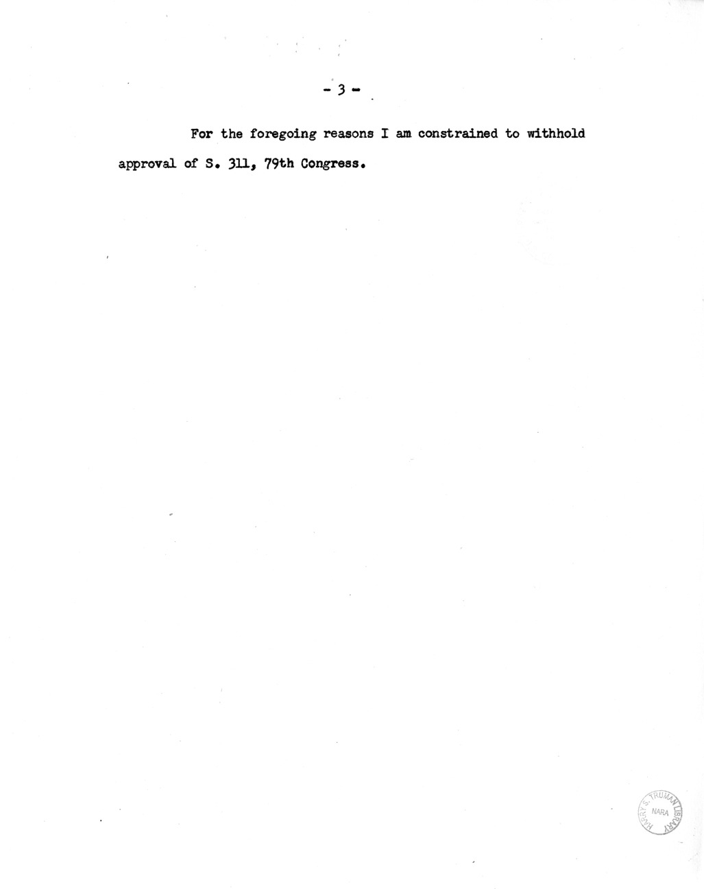 Memorandum from Frederick Bailey to M. C. Latta, S. 311, For the Relief of Philip Kleinman, with Attachments
