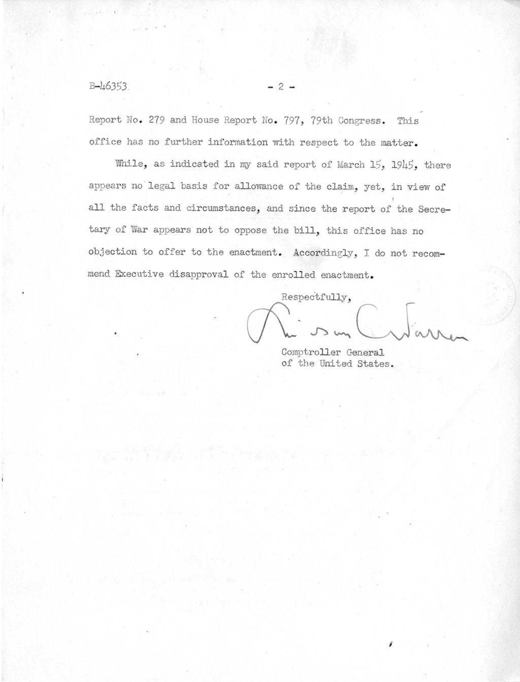 Memorandum from Harold D. Smith to M. C. Latta, S. 501, For the Relief of the Catholic Chancery Office, Incorporated, with Attachments