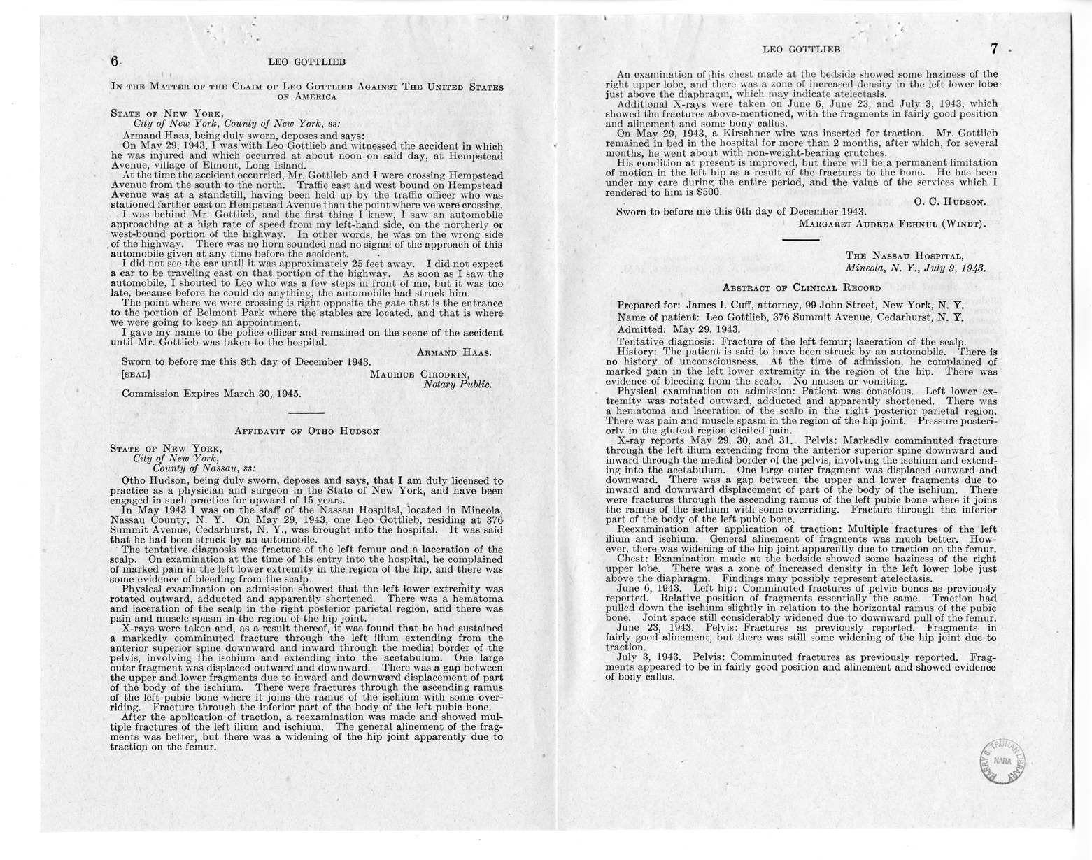 Memorandum from Harold D. Smith to M. C. Latta, H.R. 259, For the Relief of Leo Gottlieb, with Attachments