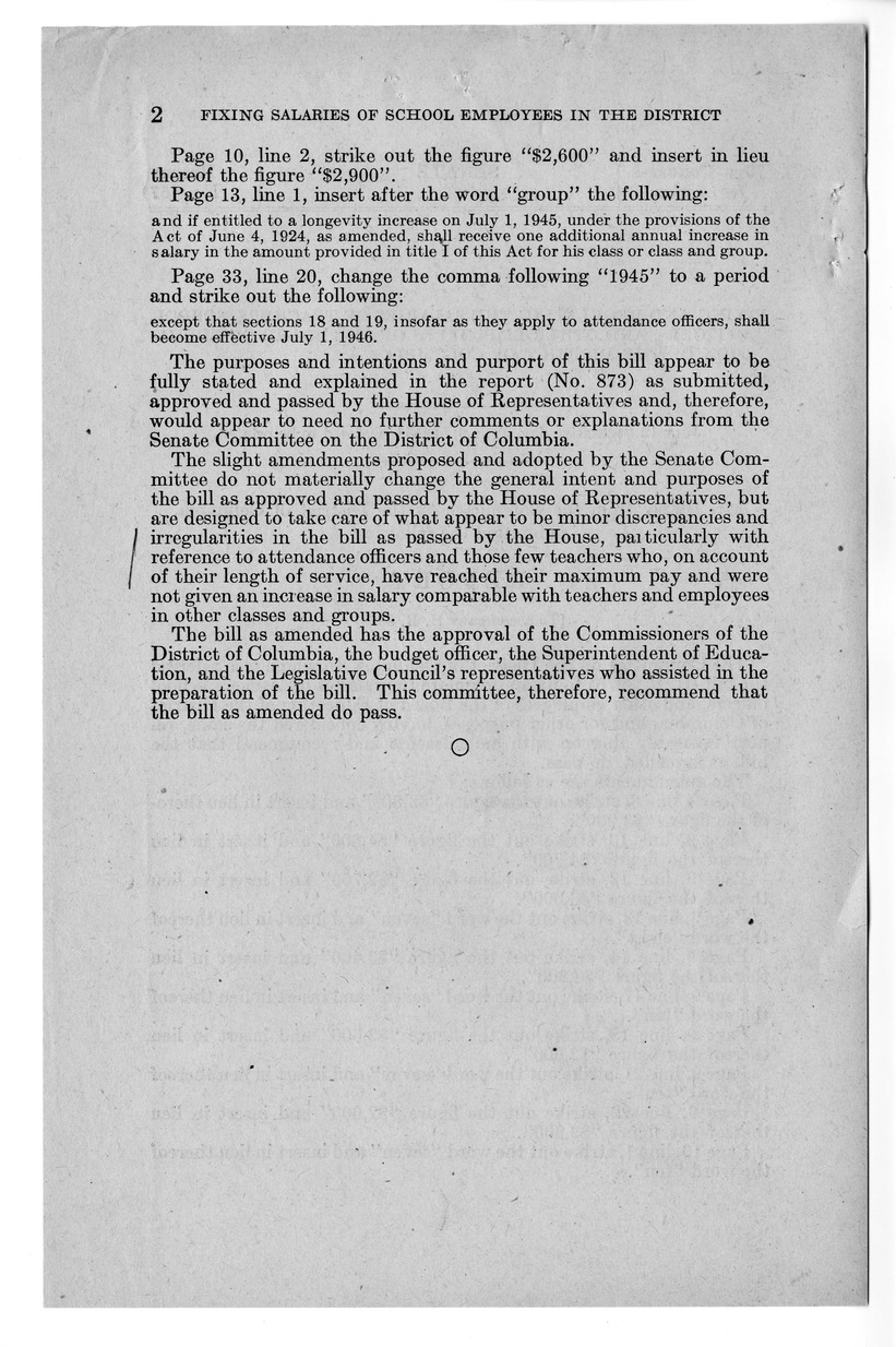 Memorandum from Harold D. Smith to M. C. Latta, H.R. 3376, To Fix and Regulate the Salaries of Teachers, School Officers, and Other Employees of the Board of Education of the District of Columbia, and for Other Purposes, with Attachments