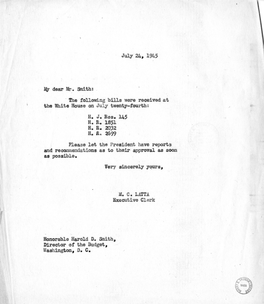 Memorandum from M. C. Latta to Harold D. Smith