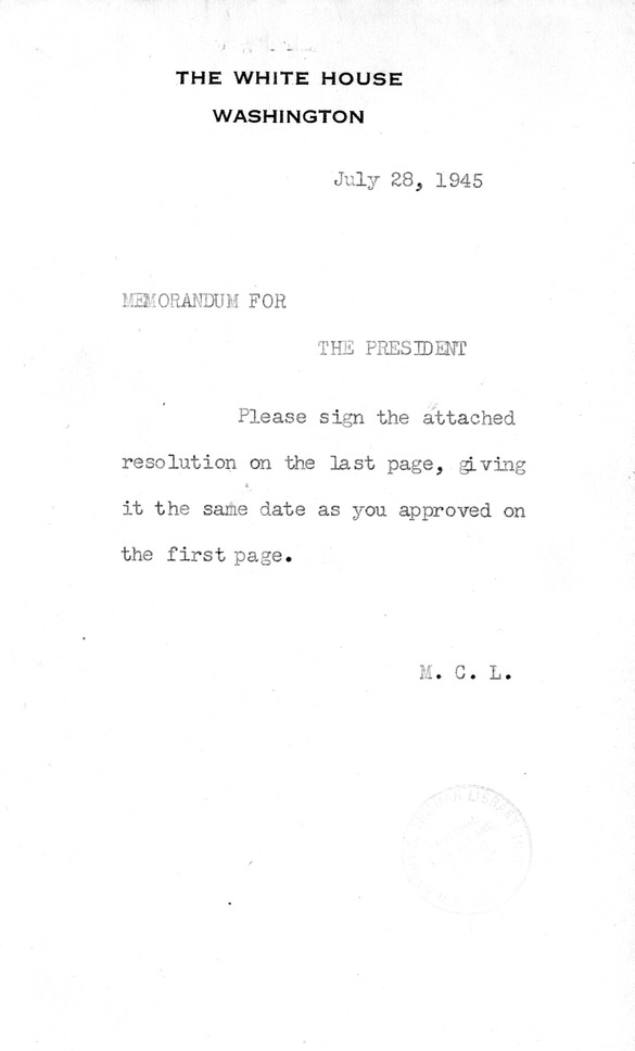 Memorandum from Harold D. Smith to M. C. Latta, H.J. Res. 228, To Amend the District of Columbia Teachers' Salary Act of 1945, with Attachments