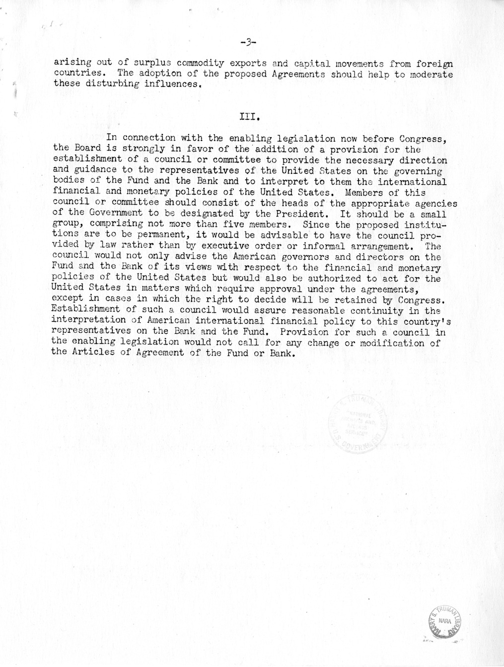 Memorandum from Harold D. Smith to M. C. Latta, H.R. 3314, to Provide for the Participation of the United States in the International Monetary Fund and the International Bank for Reconstruction and Development, with Attachments