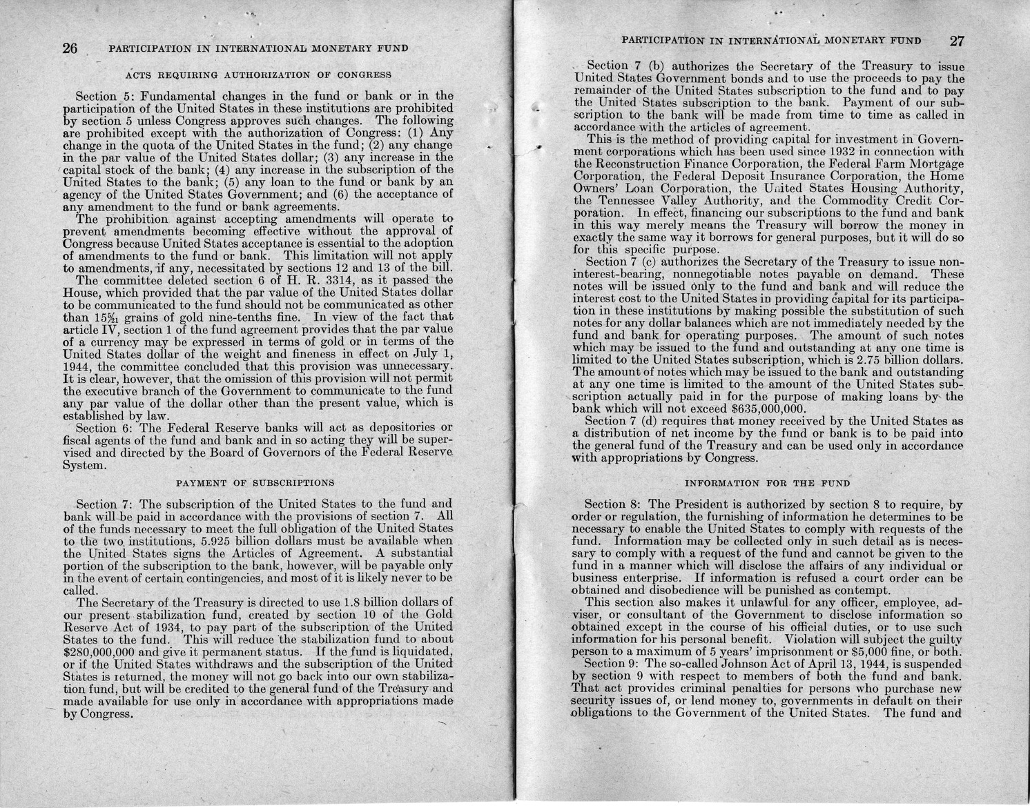 Memorandum from Harold D. Smith to M. C. Latta, H.R. 3314, to Provide for the Participation of the United States in the International Monetary Fund and the International Bank for Reconstruction and Development, with Attachments