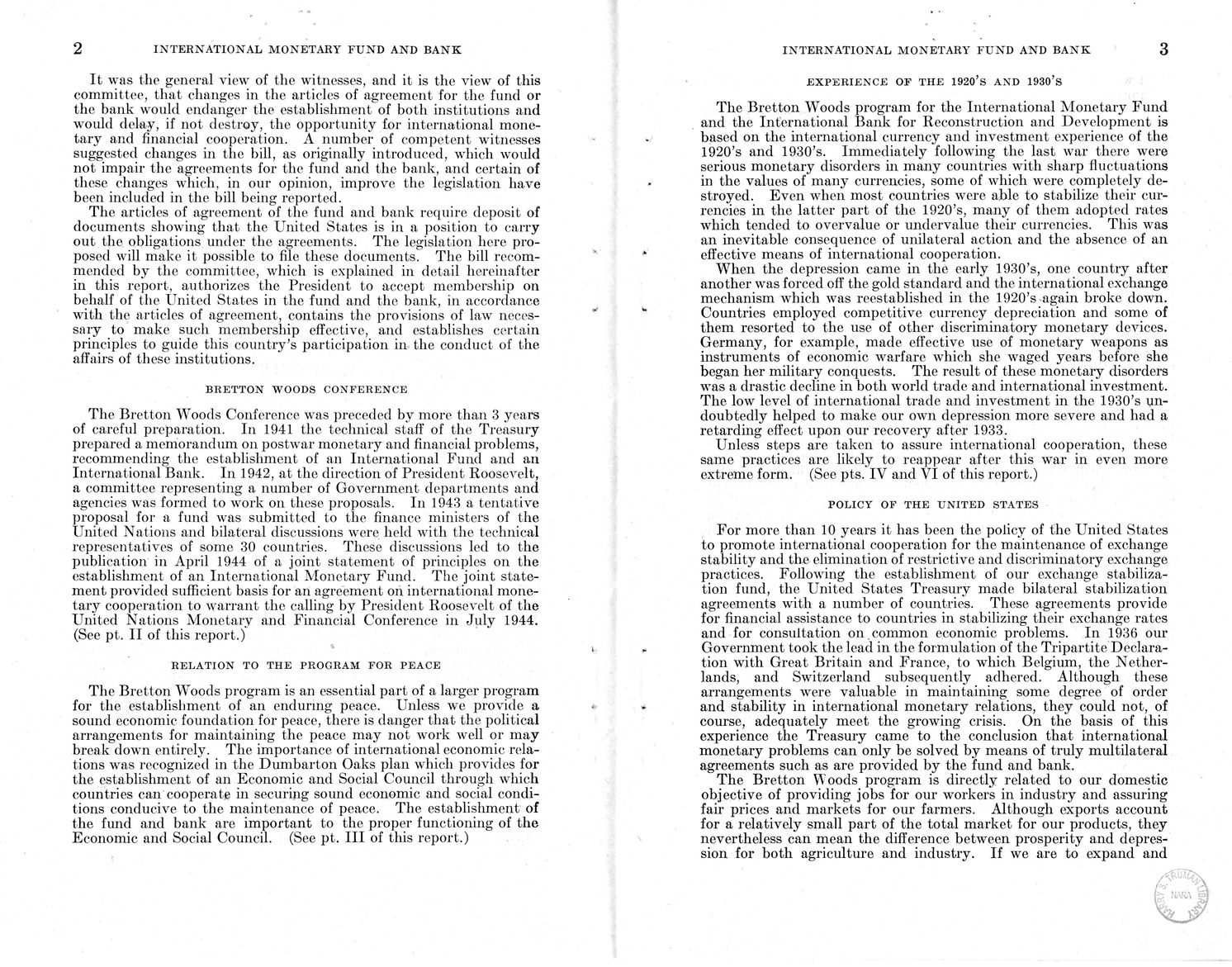 Memorandum from Harold D. Smith to M. C. Latta, H.R. 3314, to Provide for the Participation of the United States in the International Monetary Fund and the International Bank for Reconstruction and Development, with Attachments