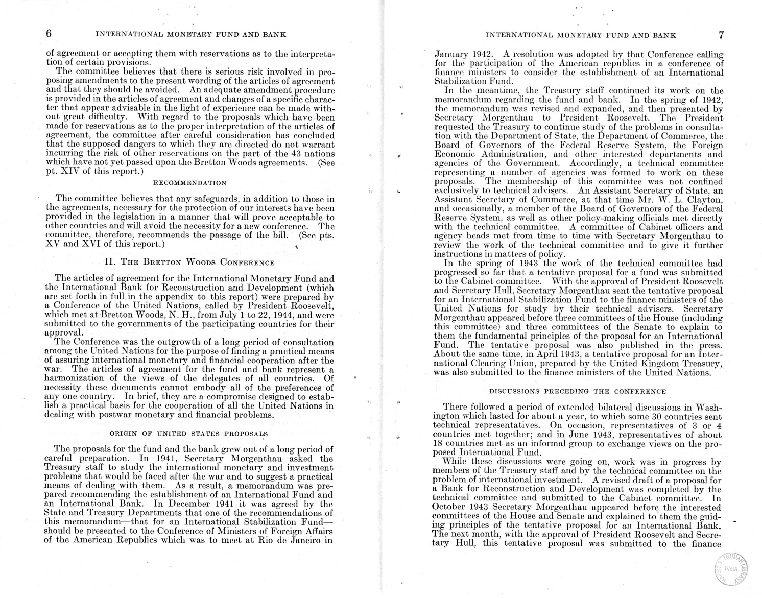 Memorandum from Harold D. Smith to M. C. Latta, H.R. 3314, to Provide for the Participation of the United States in the International Monetary Fund and the International Bank for Reconstruction and Development, with Attachments