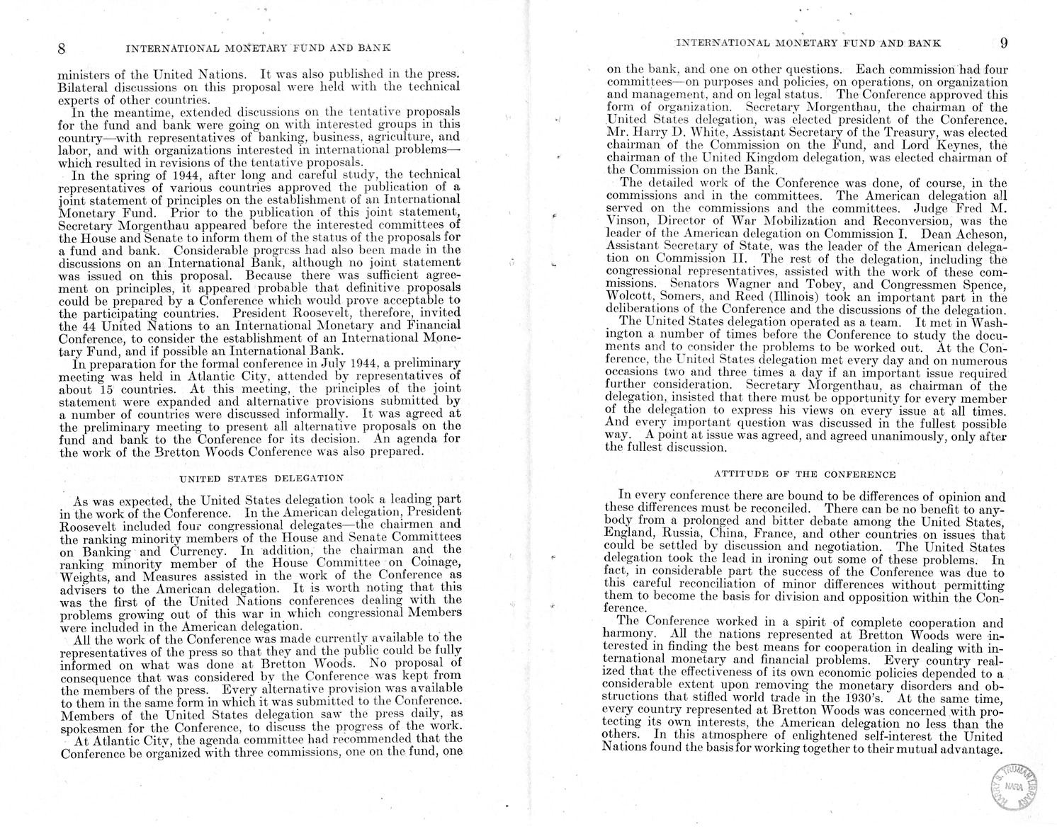 Memorandum from Harold D. Smith to M. C. Latta, H.R. 3314, to Provide for the Participation of the United States in the International Monetary Fund and the International Bank for Reconstruction and Development, with Attachments