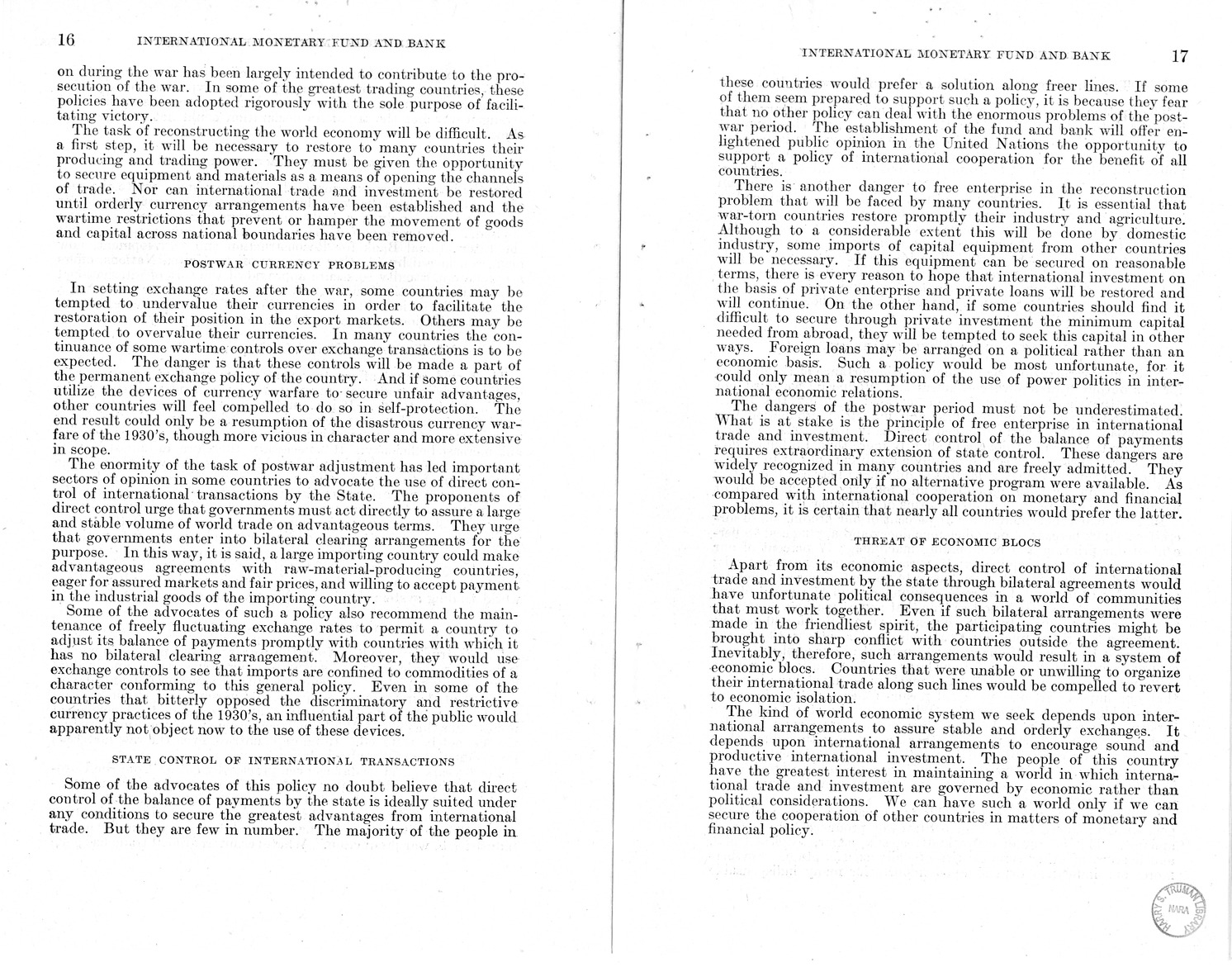 Memorandum from Harold D. Smith to M. C. Latta, H.R. 3314, to Provide for the Participation of the United States in the International Monetary Fund and the International Bank for Reconstruction and Development, with Attachments