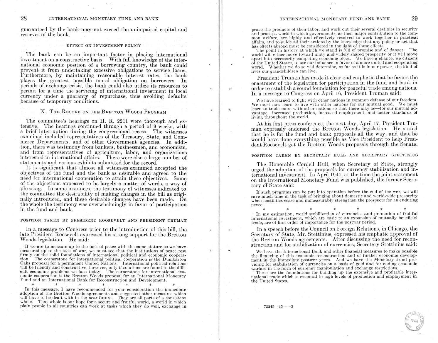 Memorandum from Harold D. Smith to M. C. Latta, H.R. 3314, to Provide for the Participation of the United States in the International Monetary Fund and the International Bank for Reconstruction and Development, with Attachments