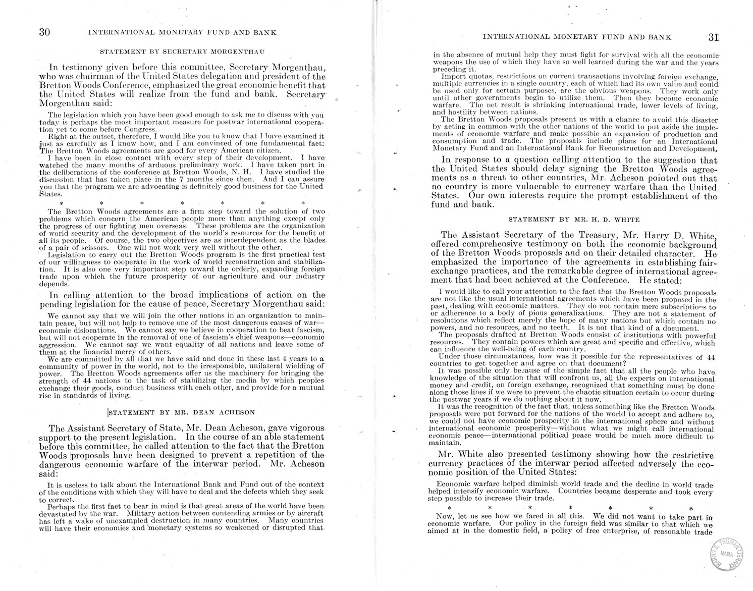 Memorandum from Harold D. Smith to M. C. Latta, H.R. 3314, to Provide for the Participation of the United States in the International Monetary Fund and the International Bank for Reconstruction and Development, with Attachments