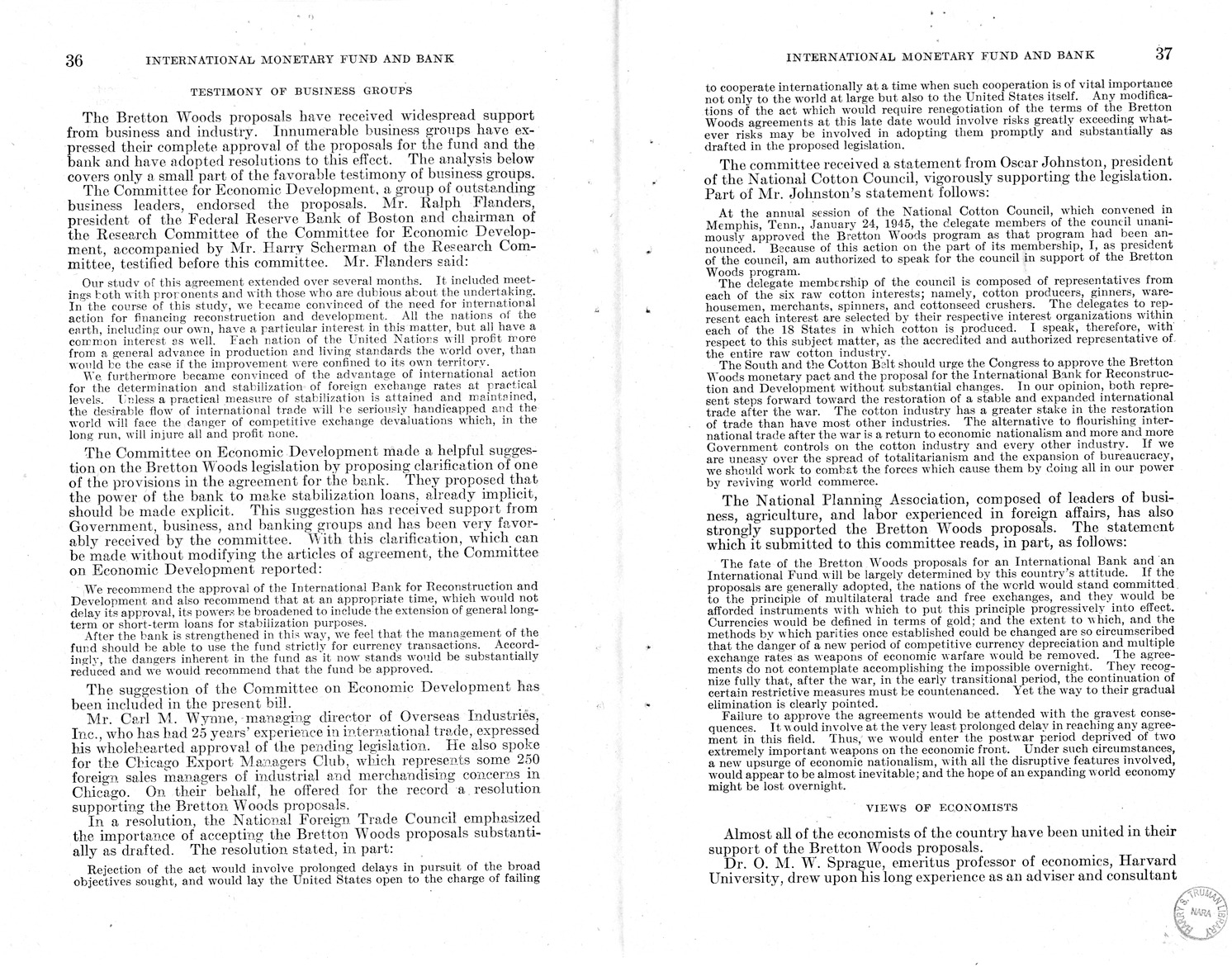 Memorandum from Harold D. Smith to M. C. Latta, H.R. 3314, to Provide for the Participation of the United States in the International Monetary Fund and the International Bank for Reconstruction and Development, with Attachments