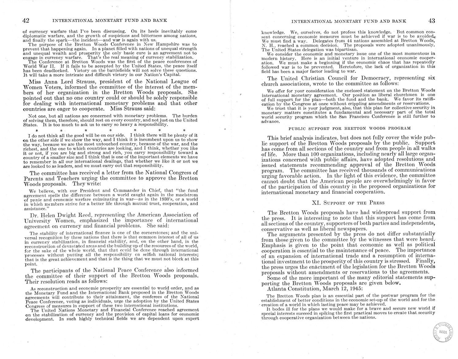 Memorandum from Harold D. Smith to M. C. Latta, H.R. 3314, to Provide for the Participation of the United States in the International Monetary Fund and the International Bank for Reconstruction and Development, with Attachments