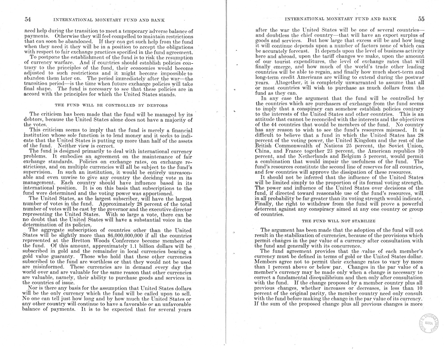 Memorandum from Harold D. Smith to M. C. Latta, H.R. 3314, to Provide for the Participation of the United States in the International Monetary Fund and the International Bank for Reconstruction and Development, with Attachments