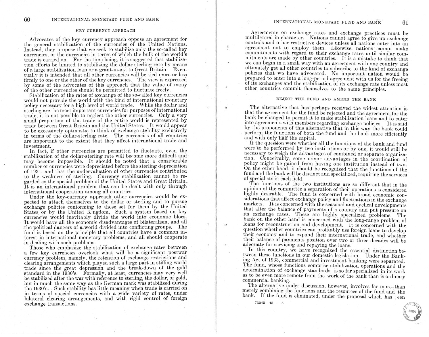 Memorandum from Harold D. Smith to M. C. Latta, H.R. 3314, to Provide for the Participation of the United States in the International Monetary Fund and the International Bank for Reconstruction and Development, with Attachments