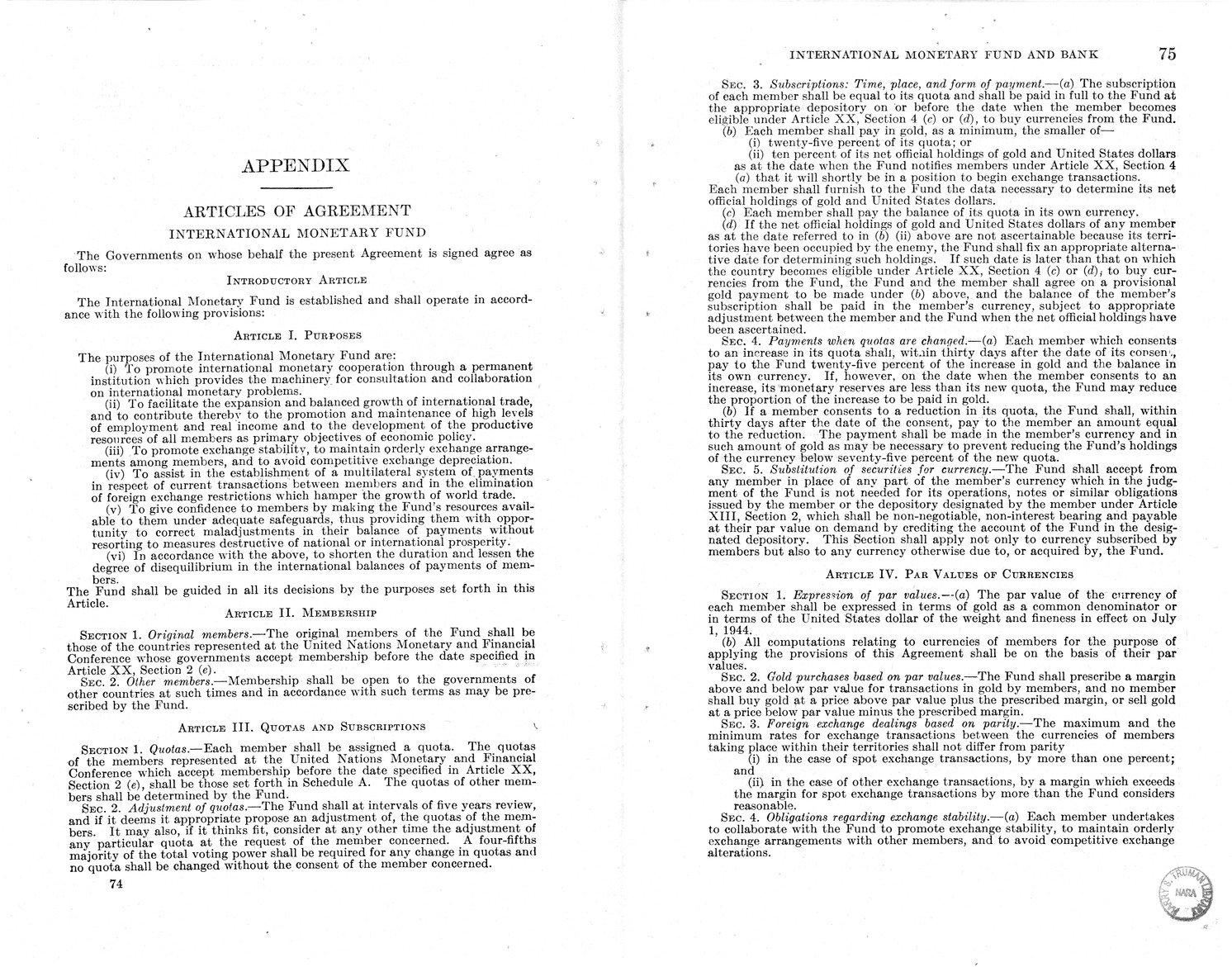 Memorandum from Harold D. Smith to M. C. Latta, H.R. 3314, to Provide for the Participation of the United States in the International Monetary Fund and the International Bank for Reconstruction and Development, with Attachments