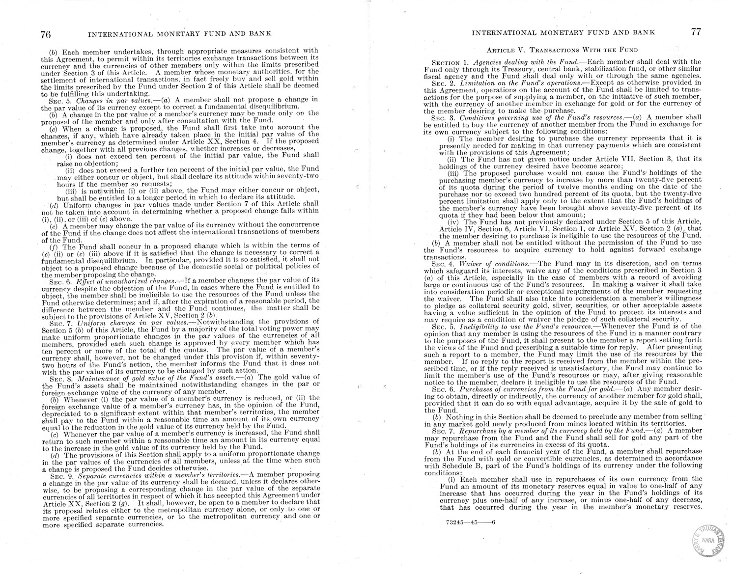 Memorandum from Harold D. Smith to M. C. Latta, H.R. 3314, to Provide for the Participation of the United States in the International Monetary Fund and the International Bank for Reconstruction and Development, with Attachments