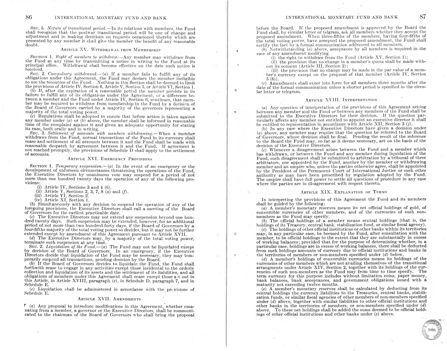 Memorandum from Harold D. Smith to M. C. Latta, H.R. 3314, to Provide for the Participation of the United States in the International Monetary Fund and the International Bank for Reconstruction and Development, with Attachments