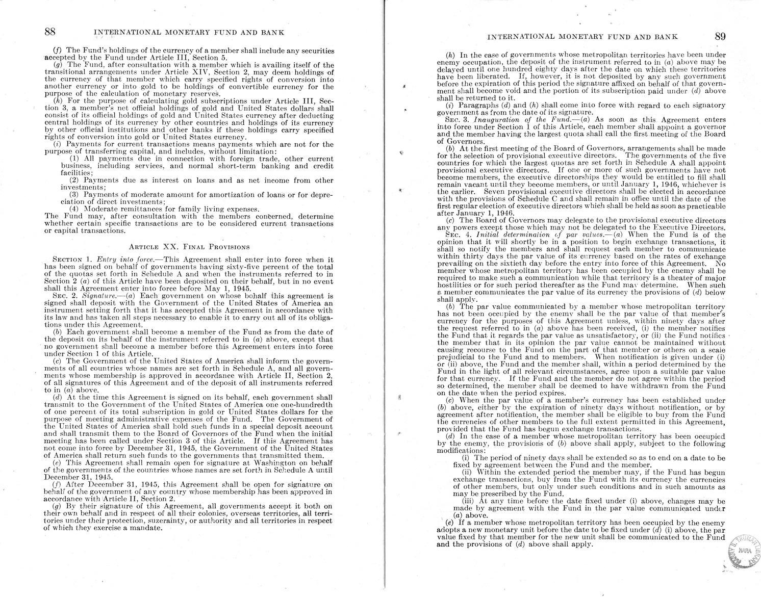 Memorandum from Harold D. Smith to M. C. Latta, H.R. 3314, to Provide for the Participation of the United States in the International Monetary Fund and the International Bank for Reconstruction and Development, with Attachments