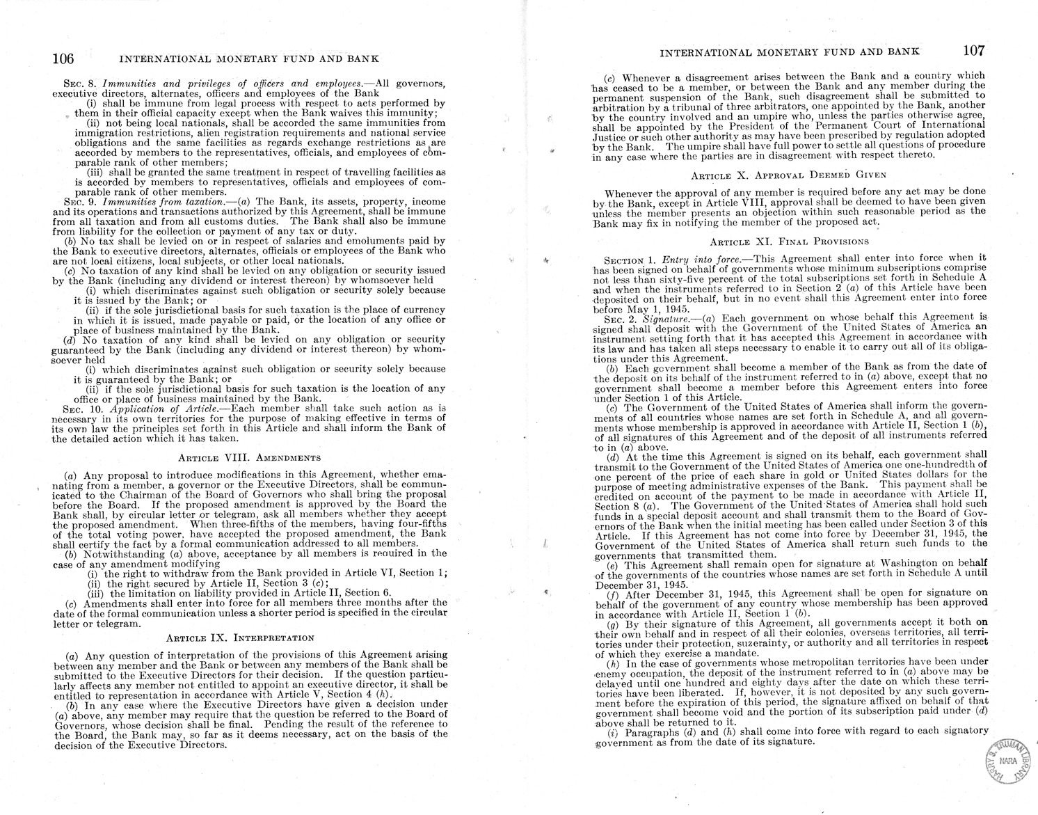 Memorandum from Harold D. Smith to M. C. Latta, H.R. 3314, to Provide for the Participation of the United States in the International Monetary Fund and the International Bank for Reconstruction and Development, with Attachments