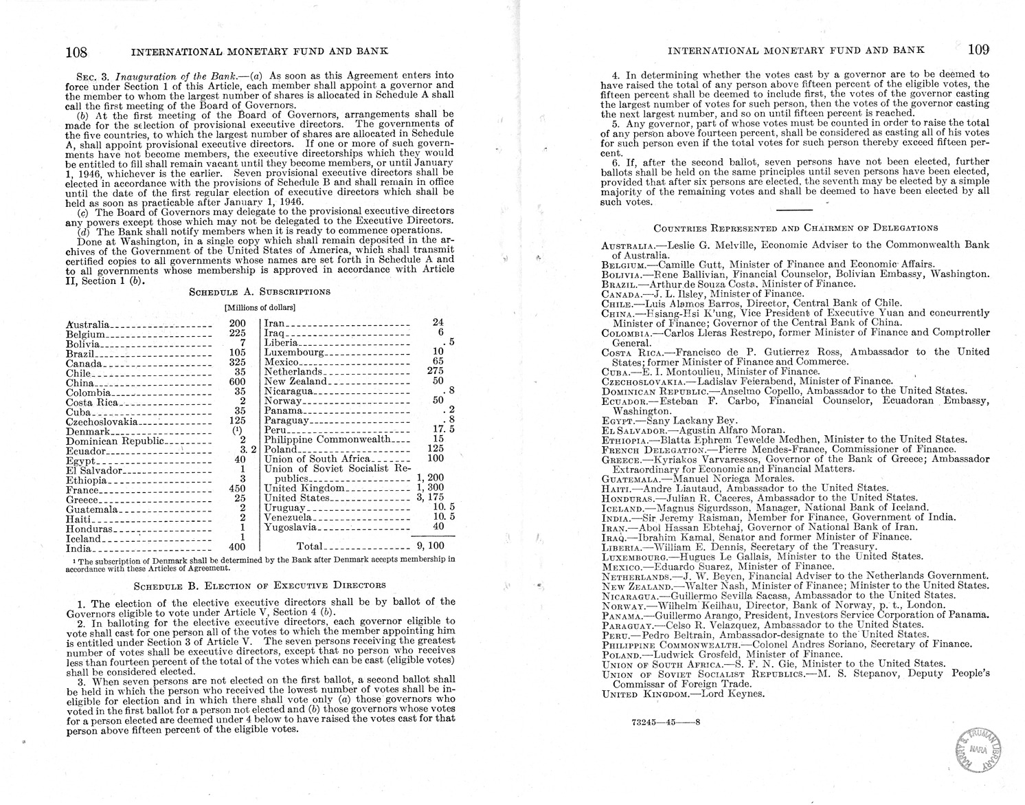 Memorandum from Harold D. Smith to M. C. Latta, H.R. 3314, to Provide for the Participation of the United States in the International Monetary Fund and the International Bank for Reconstruction and Development, with Attachments