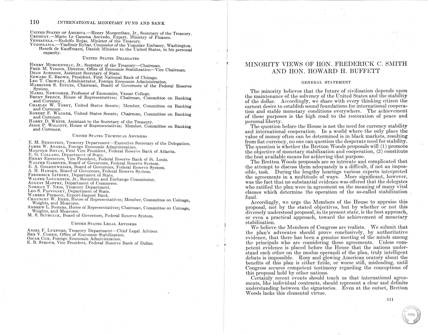 Memorandum from Harold D. Smith to M. C. Latta, H.R. 3314, to Provide for the Participation of the United States in the International Monetary Fund and the International Bank for Reconstruction and Development, with Attachments