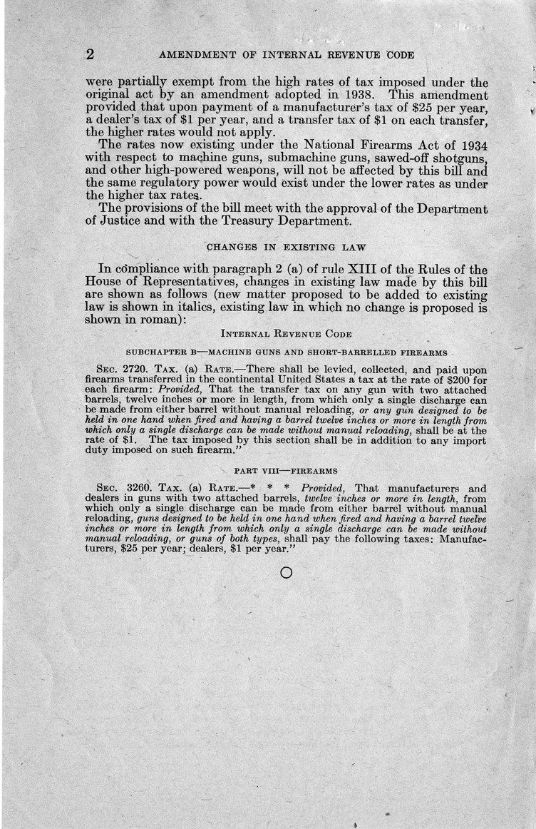 Memorandum from Frederick J. Bailey to M. C. Latta, H.R. 122, To Amend Sections 2720 (a) and 3260 (a) of the Internal Revenue Code Relating to the Transfer Tax, and the Tax on Manufacturers and Dealers, in the Case of Certain Small-Game Guns, with Attachm