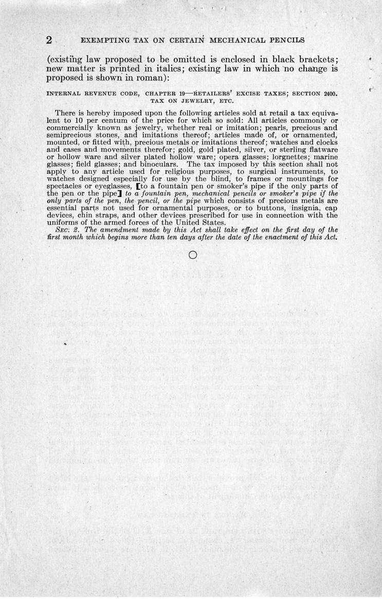 Memorandum from Frederick J. Bailey to M. C. Latta, H.R. 3239, to Exempt Certain Mechanical Pencils Having Precious Metals as Essential Parts from the Tax with Respect to Jewelry, with Attachments