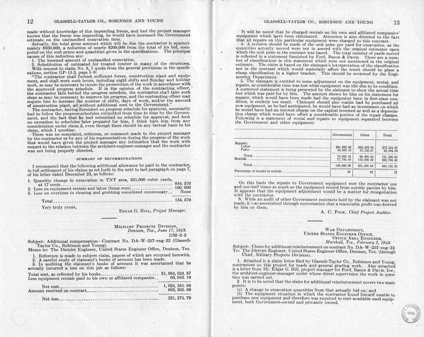 Memorandum from Paul Appleby to M. C. Latta, H.R. 1975, For the Relief of the Glassell-Taylor Company, Robinson and Young, with Attachments