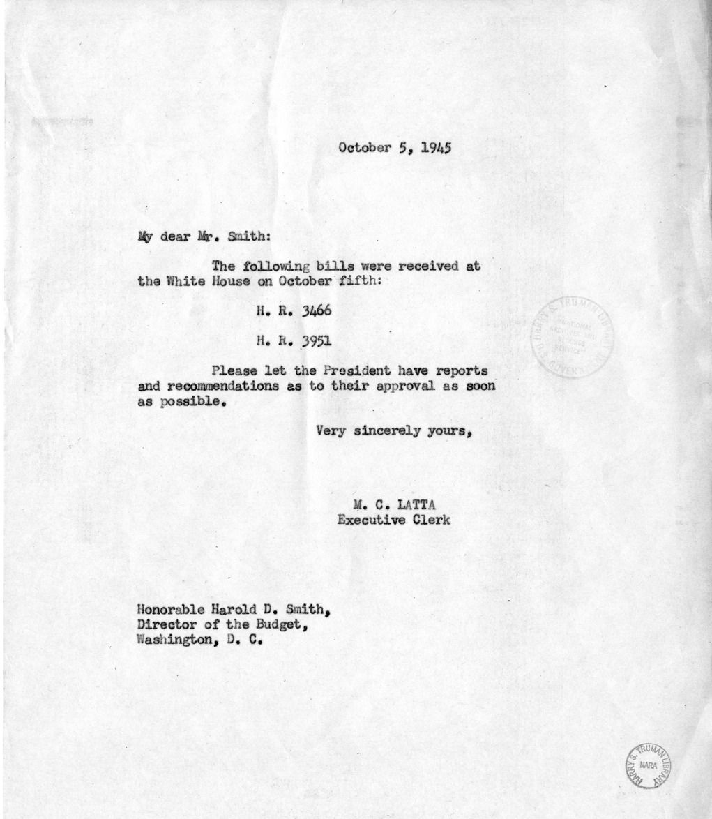 Memorandum from M. C. Latta to Harold D. Smith