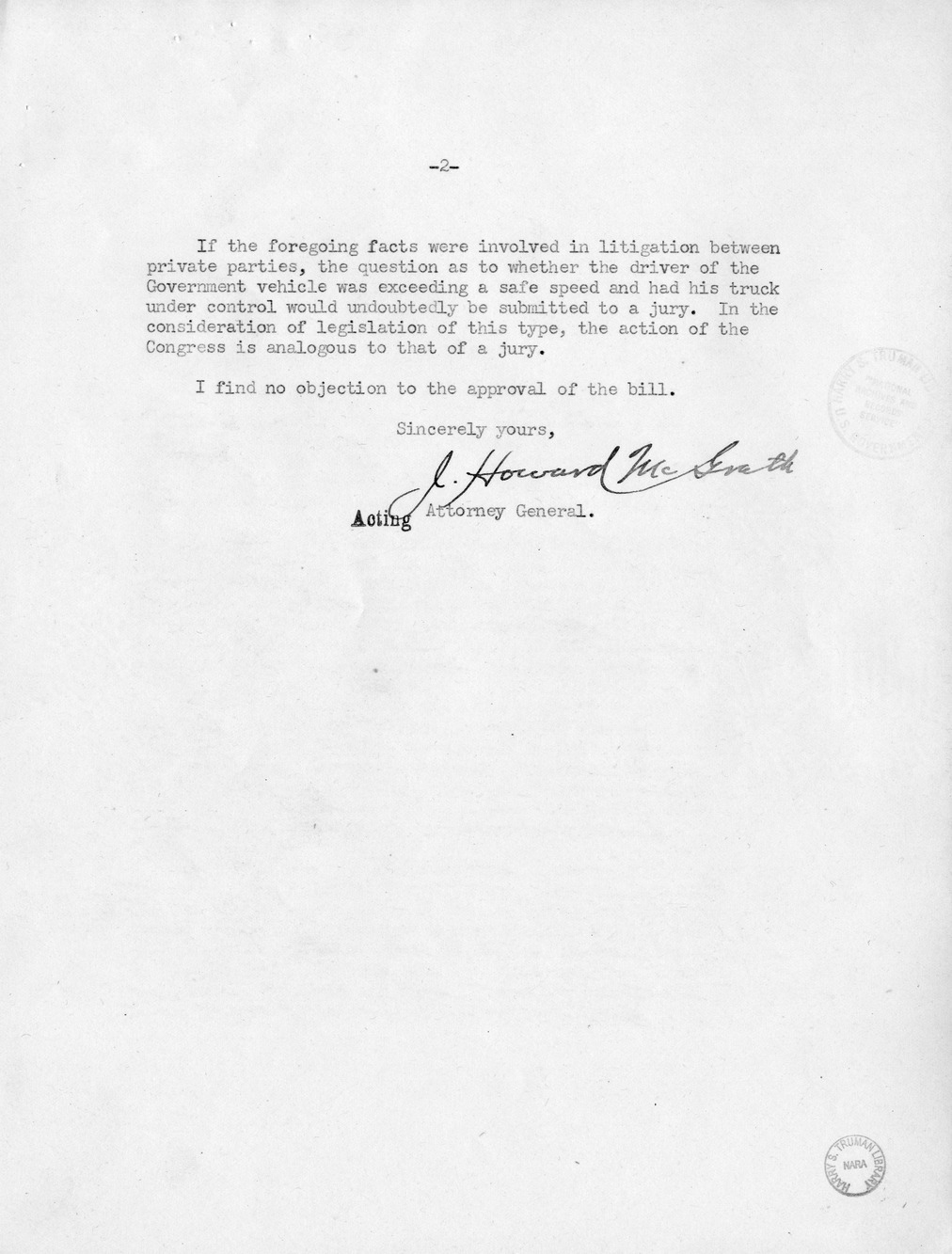 Memorandum from Frederick J. Bailey to M. C. Latta, H.R. 1393, For the Relief of Mrs. Laura May Ryan, with Attachments