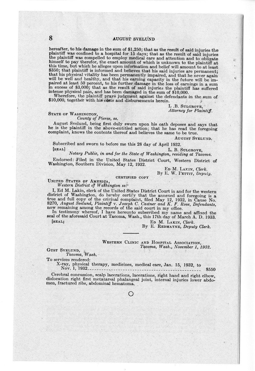 Memorandum from Frederick J. Bailey to M. C. Latta, H.R. 3081, For the Relief of August Svelund, with Attachments