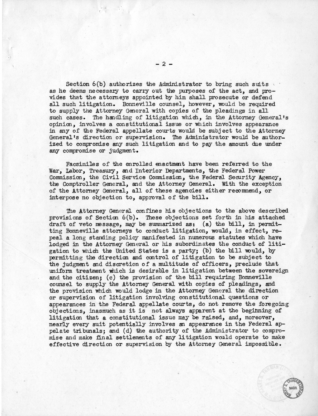 Memorandum from Paul H. Appleby to M. C. Latta, H.R. 2690, To Amend the Bonneville Project Act, with Attachments