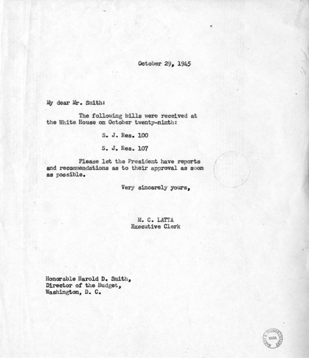 Memorandum from M. C. Latta to Harold D. Smith
