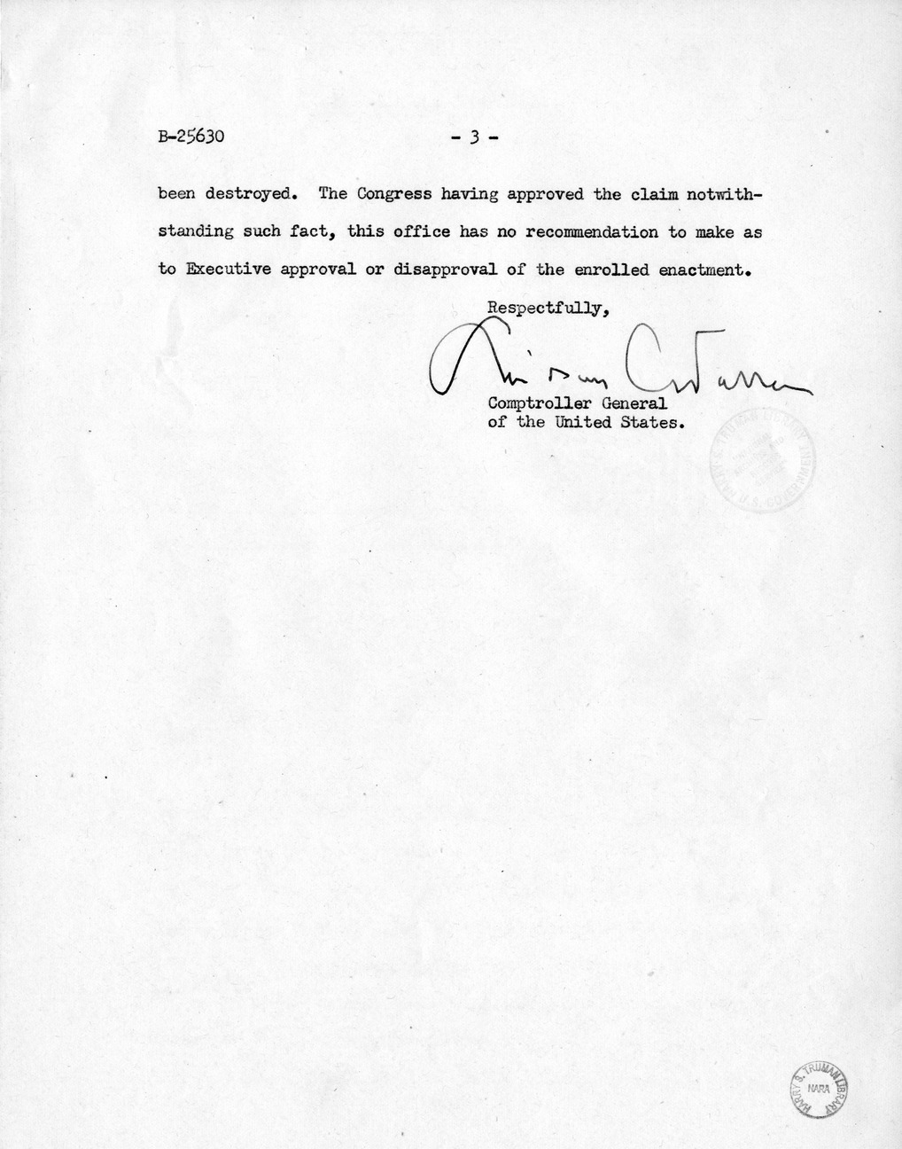 Memorandum from Frederick J. Bailey to M. C. Latta, H.R. 1560, For the Relief of J.B. Grigsby, with Attachments