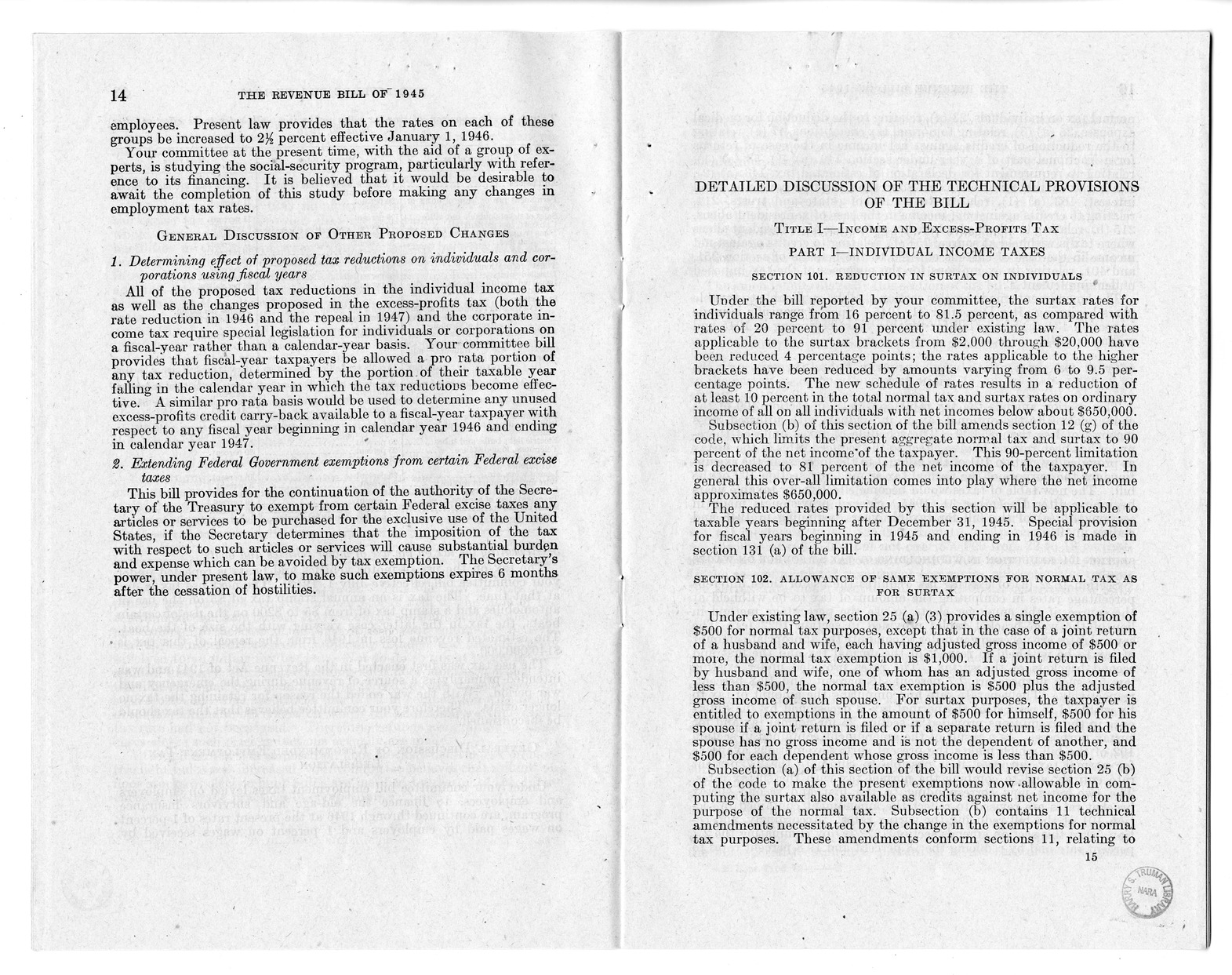 Memorandum from Harold D. Smith to M. C. Latta, H.R. 4309, To Reduce Taxation, and for Other Purposes, with Attachments