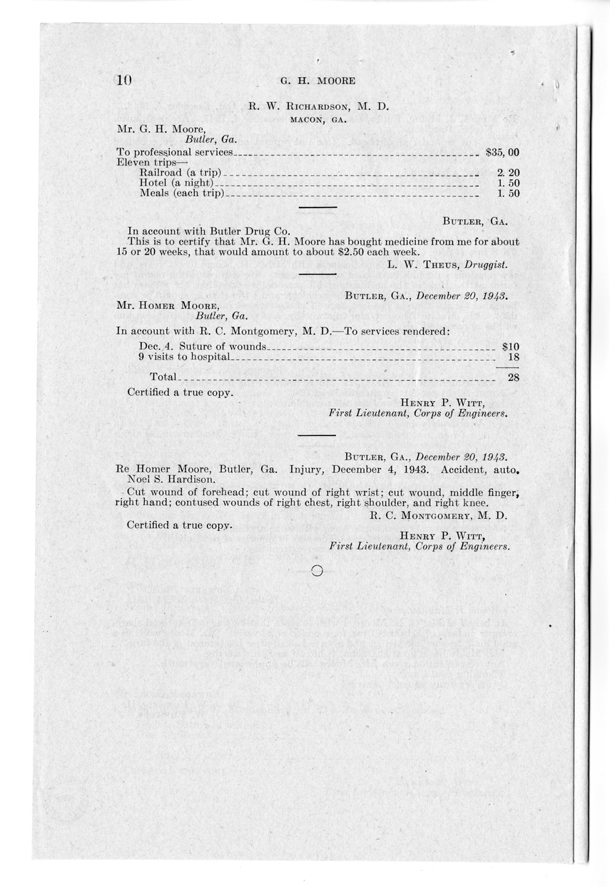 Memorandum from Frederick J. Bailey to M. C. Latta, H.R. 1015, For the Relief of G. H. Moore and Mr. and Mrs. A. J. Moore, with Attachments