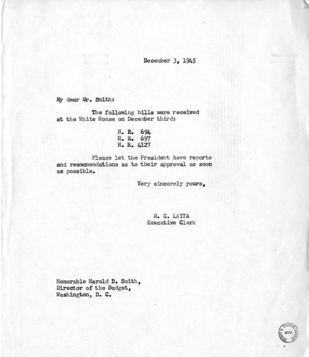 Memorandum from M.C. Latta to Harold D. Smith