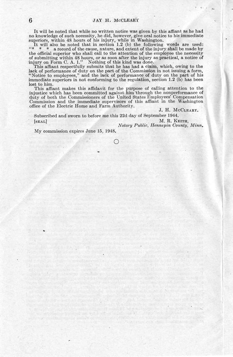 Memorandum from Frederick J. Bailey to M. C. Latta, H.R. 1978, For the Relief of Jay H. McCleary, with Attachments