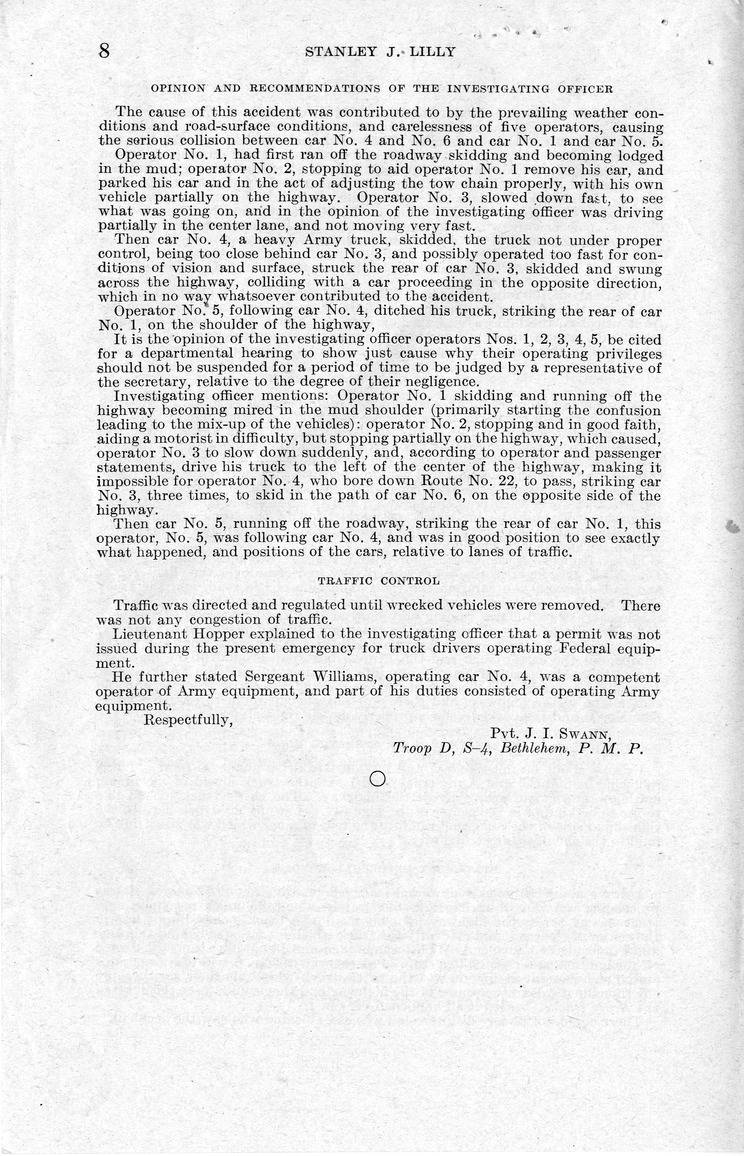 Memorandum from Frederick J. Bailey to M. C. Latta, H.R. 3249, For the Relief of Stanley J. Lilly, with Attachments