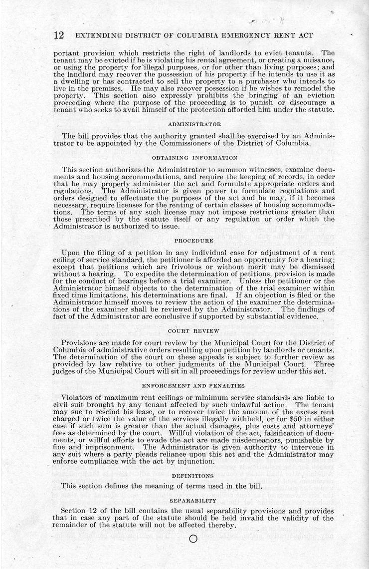 Memorandum from Harold D. Smith to M. C. Latta, H.R. 3979, To Extend for the Period of One Year the Provisions of the District of Columbia Rent Act, Approved December 2, 1941, as Amended, with Attachments