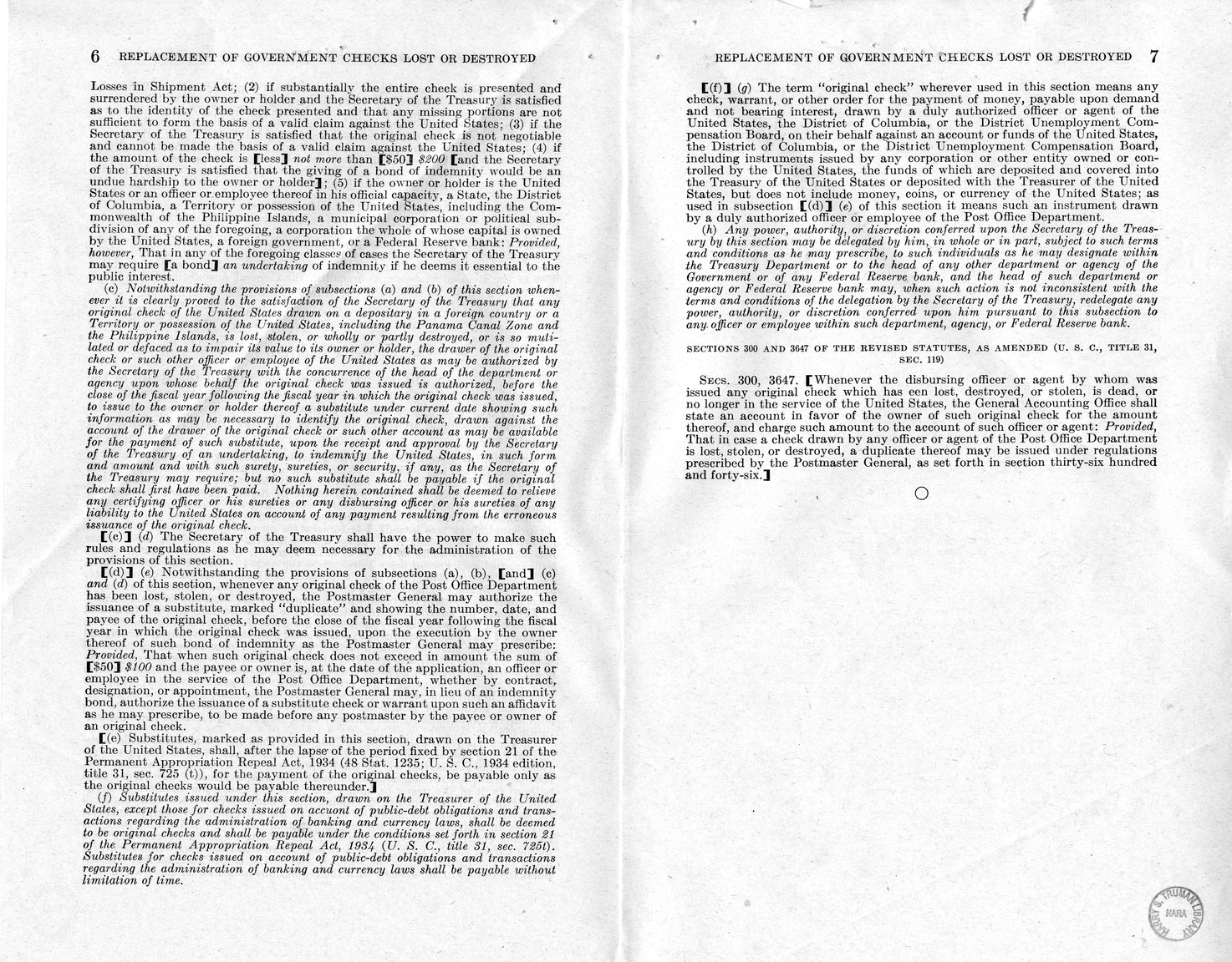 Memorandum from Harold D. Smith to M. C. Latta, H.R. 4350, To Amend Section 3646 of the Revised Statutes, Relating to the Issuance of Checks in Replacement of Lost, Stolen, Destroyed, Mutilated, or Defaced Checks of the United States, with Attachments