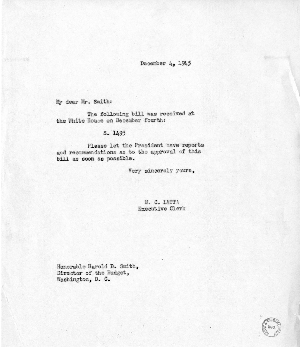 Memorandum from M.C. Latta to Harold D. Smith