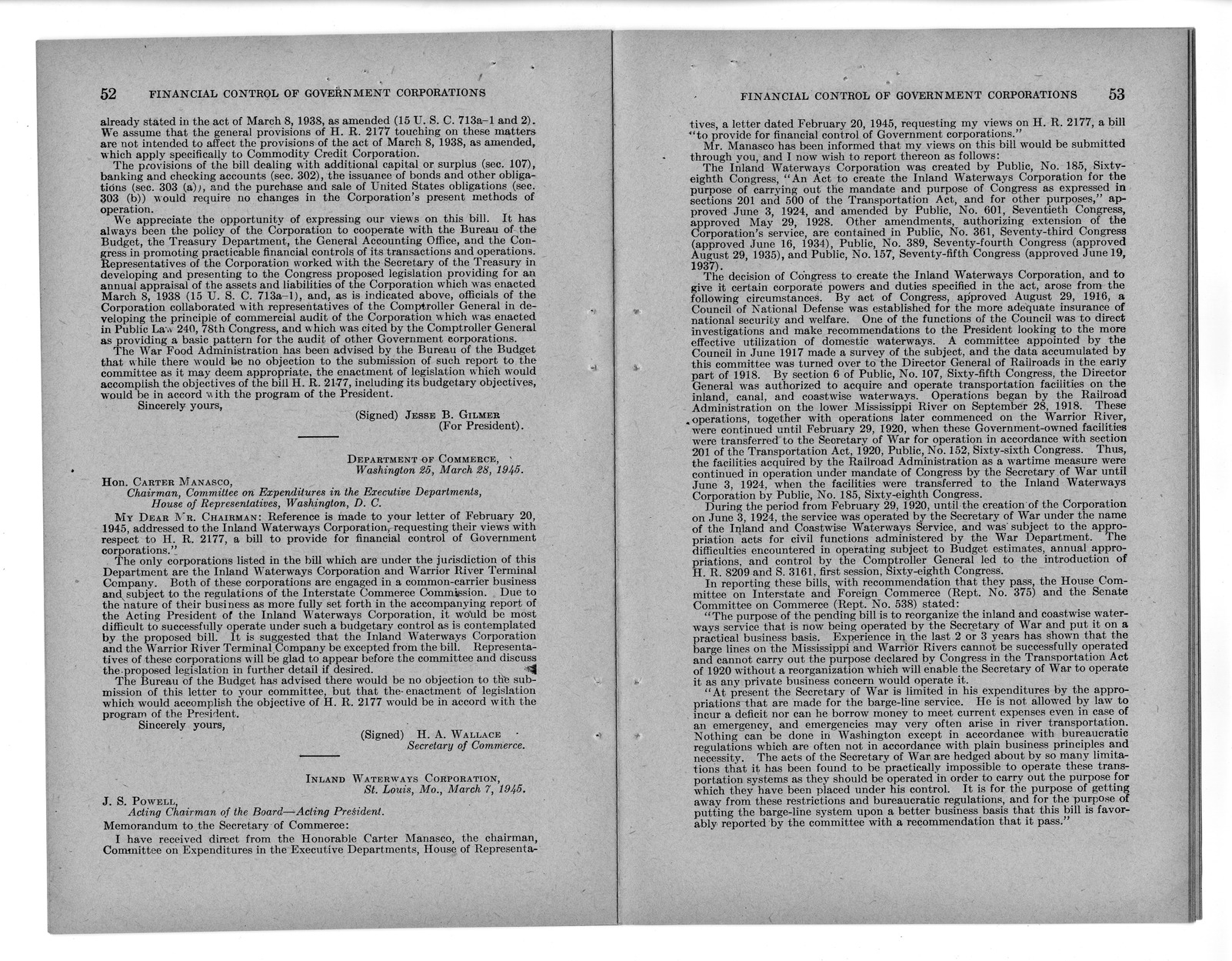 Memorandum from Paul H. Appleby to M. C. Latta, H.R. 3660, To Provide for Financial Control of Government Corporations, with Attachments