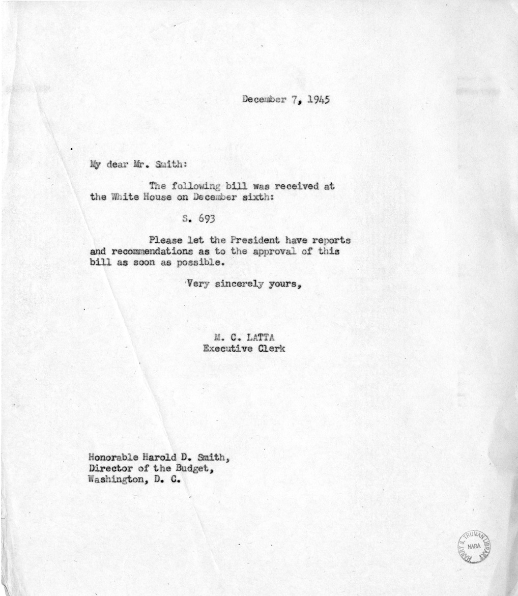 Memorandum from M.C. Latta to Harold D. Smith