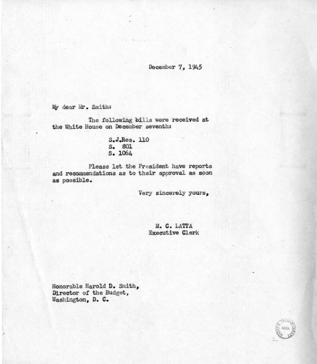 Memorandum from M. C. Latta to Harold D. Smith