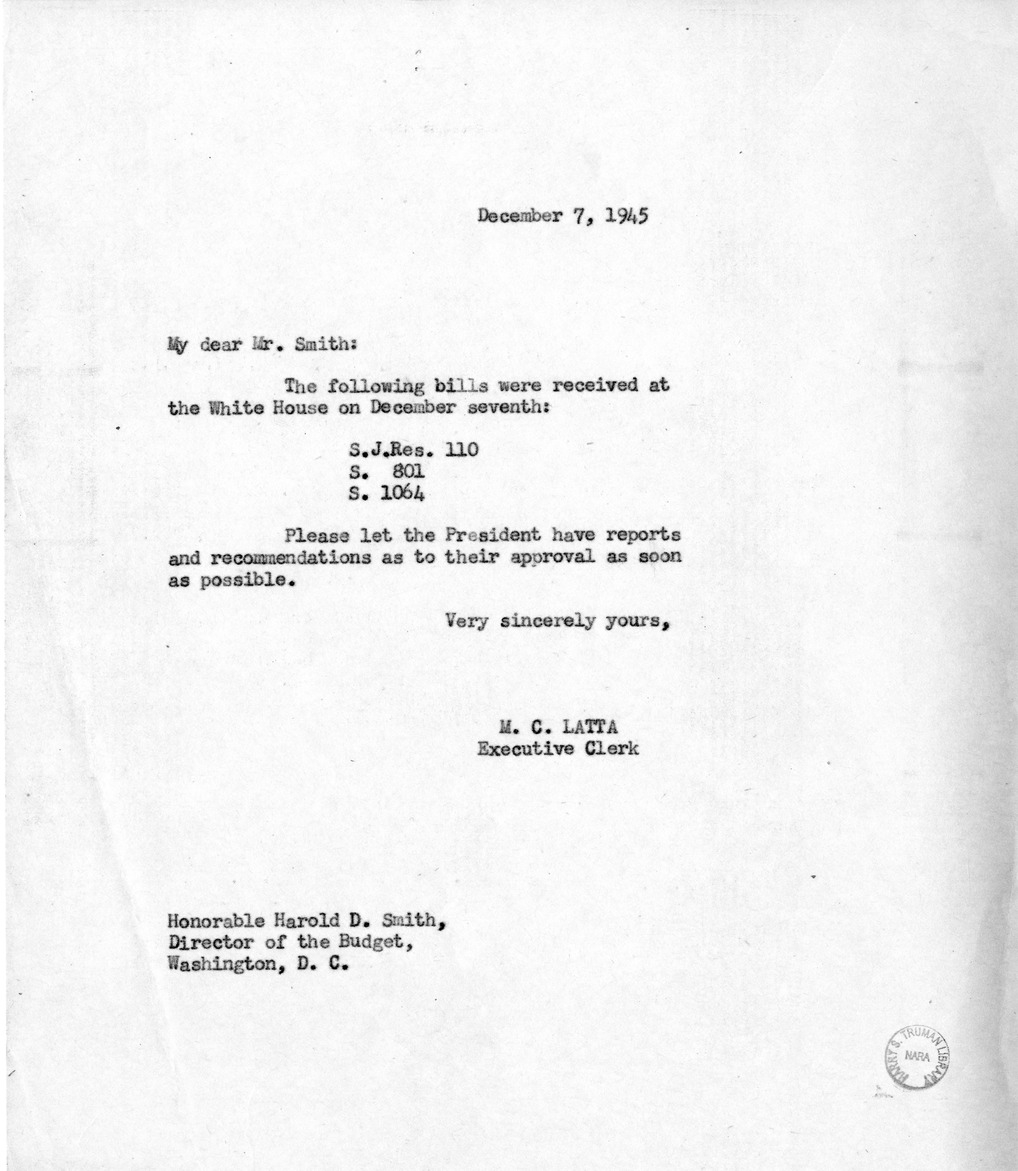 Memorandum from M. C. Latta to Harold D. Smith