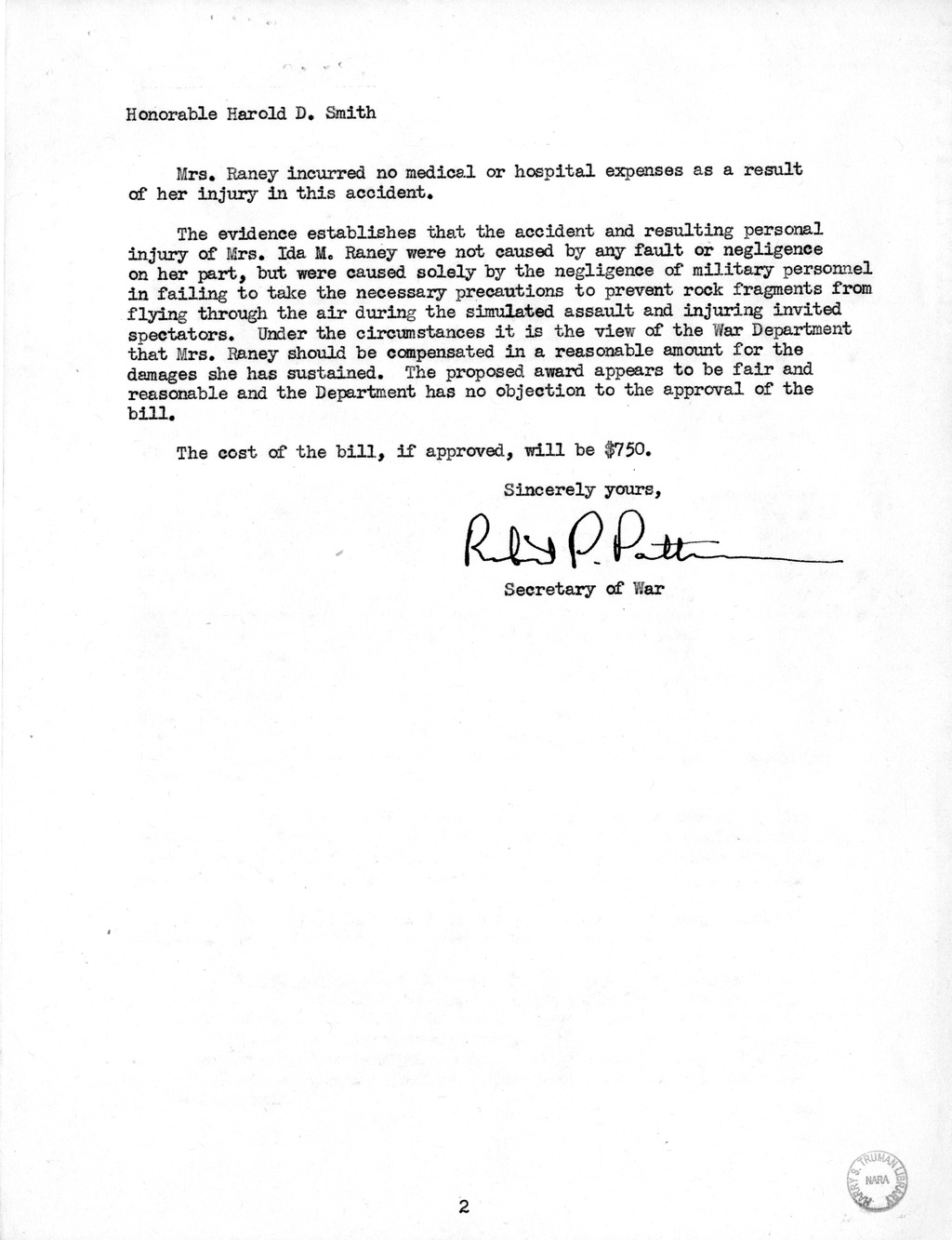 Memorandum from Frederick J. Bailey to M. C. Latta, S. 684, For the Relief of Ida M. Raney, with Attachments