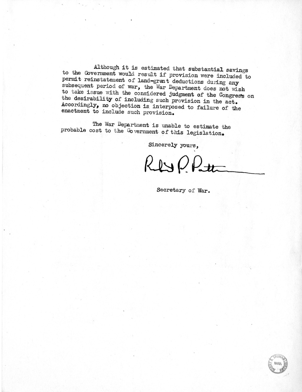 Memorandum from Harold D. Smith to M. C. Latta, H.R. 694, To Amend Section 321, Title III, Part II, Transportation Act of 1940, with Respect to the Movement of Government Traffic, with Attachments
