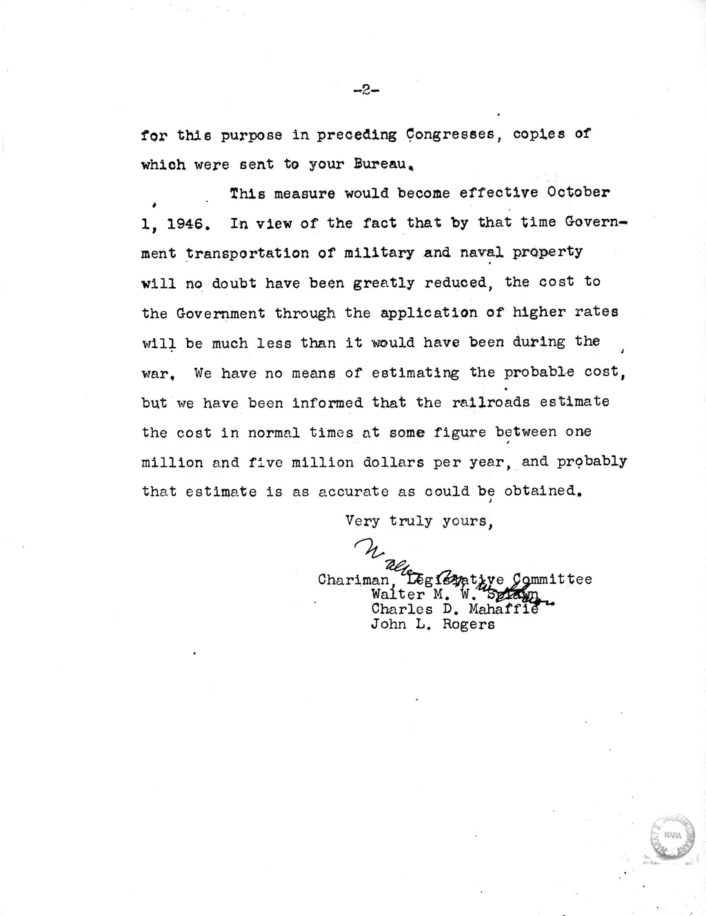 Memorandum from Harold D. Smith to M. C. Latta, H.R. 694, To Amend Section 321, Title III, Part II, Transportation Act of 1940, with Respect to the Movement of Government Traffic, with Attachments