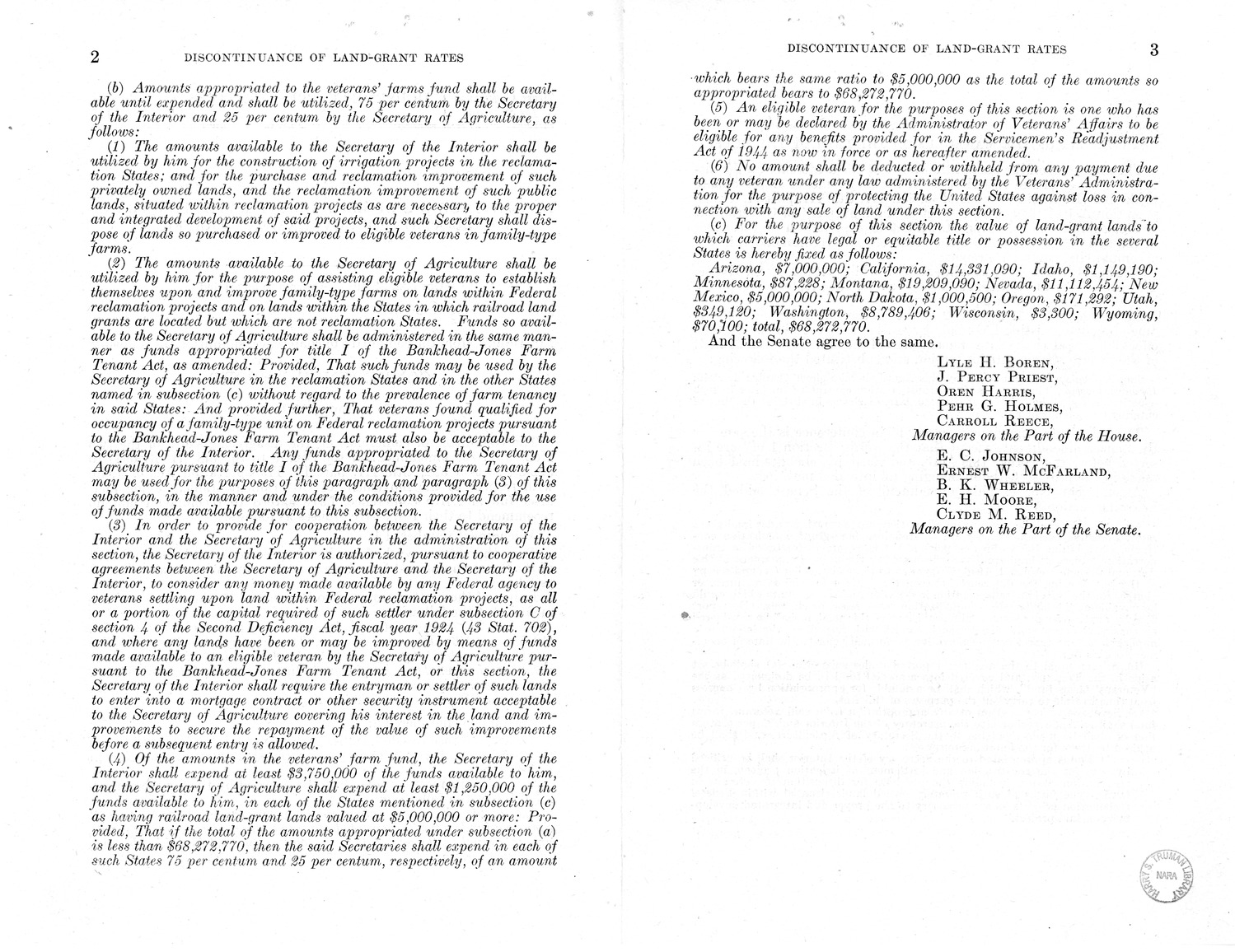 Memorandum from Harold D. Smith to M. C. Latta, H.R. 694, To Amend Section 321, Title III, Part II, Transportation Act of 1940, with Respect to the Movement of Government Traffic, with Attachments